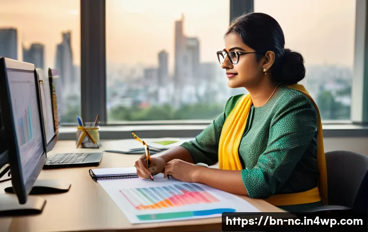 직업 정렬에서 내적 동기의 역할 - A professional Bengali office worker sitting at a modern desk, deeply focused on a creative project ...