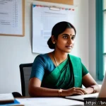 Home 23 내적 동기와 직무 적합성 평가 - A focused Bengali professional woman sitting at a tidy office desk with natural light streaming in, ...
